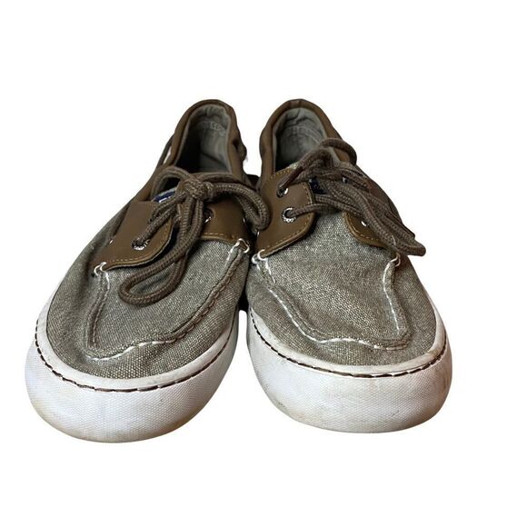 Sperry Mens Cutter 2 Boat Shoes Size 10 Eye Lace Up Canvas Brown Beige - Picture 2 of 7
